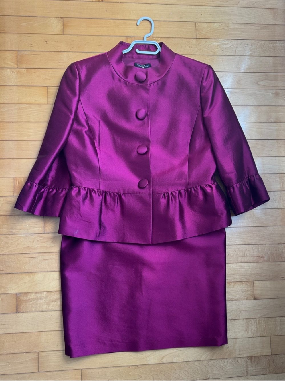 Tahari Fuchsia Satin Jacket with Covered Buttons